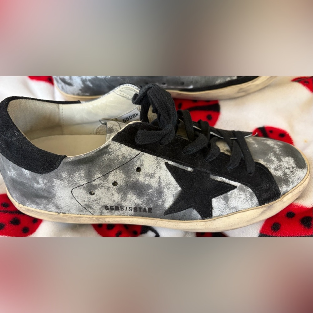 Golden Goose Superstar Sneakers Black Silver Metallic Sz 39 reflective metallic